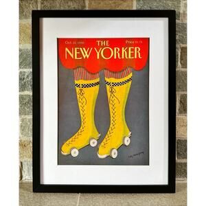 Framed 1990 The New Yorker October 22 Wheel Socks by Kathy Osborn Young
